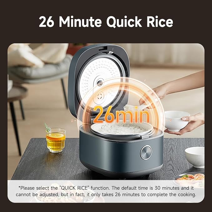 Midea 8 Cups Uncooked Rice Cooker Non-stick Ceramic Rice Cooker with Celadon Coated Inner Pot 15 Smart Cooking Programs 4L MRD401T2BMB