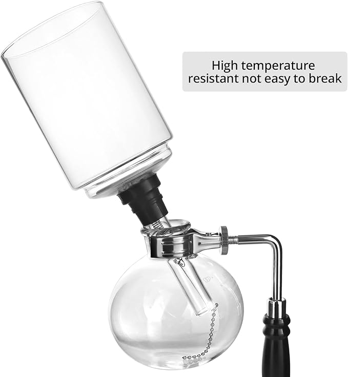 QWORK 5-Cup (600ml) Siphon Coffee Maker - Borosilicate Glass Syphon Brewer with Adjustable Buffer Clamp High-Temperature Resilience Tabletop Glass Siphon Pot for Coffee Aficionados