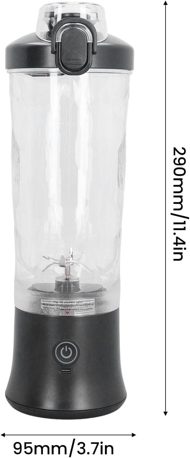Portable Blender 600ml Cup 18000RPM Speed USB Rechargeable Mini Juicer Cup Electric Fruit Mixer for Travel Black Stainless Steel Blades
