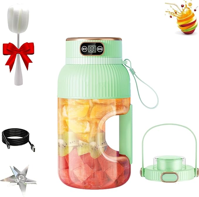 Multifunctional Portable Juicer Cup with Digital Display Large-capacity personal size blenders for Smoothies Shakes Juicer USB Rechargeable (3Single cup double lid)