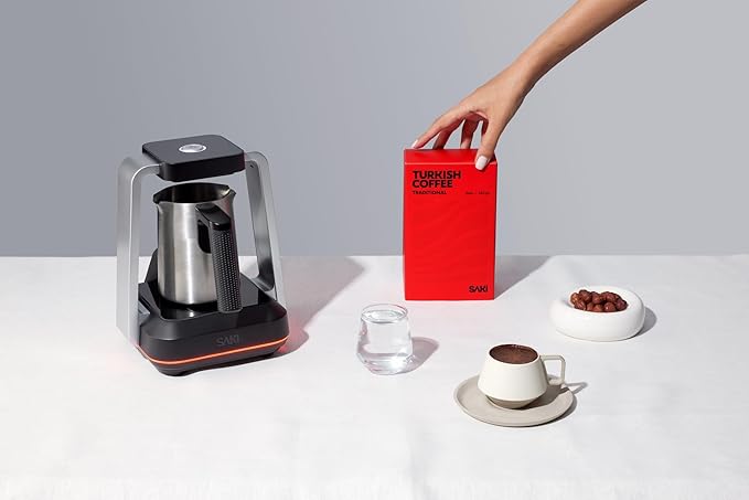 SAKI Turkish Coffee Maker Electric with Open Form Design SandBrew Technology Peak Foam Detection 100% Plastic-Free Stainless Steel Dishwasher Safe 1-5 Cup 120V - Black