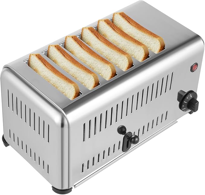 6 Slice Toaster 110V 1680W 6 Slot Electric Commercial Bread Toaster Stainless Steel Countertop Toasters for Restaurant and Home Kitchen
