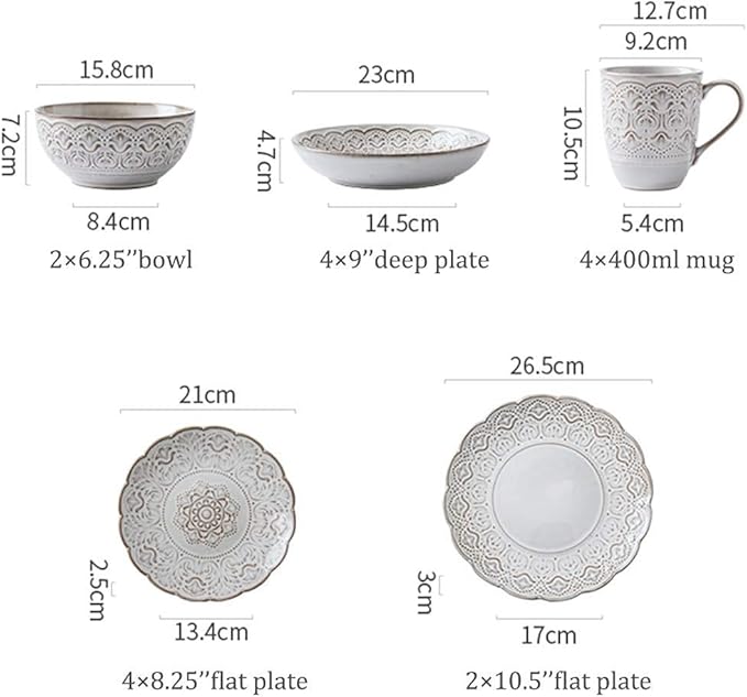Dinner Plates Pottery Tableware 16-pcs Dinnerware Sets Ceramics Dinner Sets European Pastoral Style Complete Table Service Include Plates Bowls and Mugs Compatible