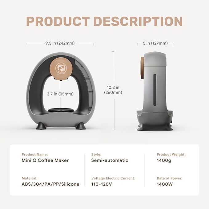 2-in-1 Coffee Maker Fast Brew in 1.5mins Single Serve Coffee Machine Compatible with K-Cup Pods &amp Ground Coffee 1400W 20s Preheat Compact for HomeSmall PlaceOffice &amp RV 8ozDark Grey