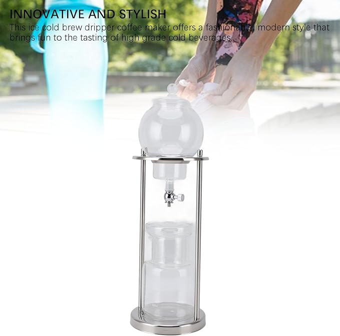 Alomejor Glass Cold Brew Dripper Coffee Maker Ice Coffee Drip Tower Stainless Steel for Tea Extracting High Grade Flavors