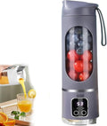 Digital Display Juicer Multimode Personal Portable Juicer Leakproof Lid Mini Electric Juice Cup with 12 Stainless Steel Blades Shakes Compact Blender for Home &amp Travel (Gray)