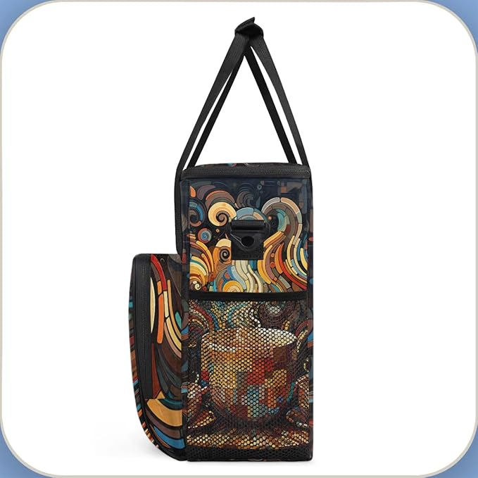 coffee beans cup cartoon Coffee Maker Carring Bag Travel Carrying Storage Tote Bag Compatible with Keurig K-Mini or K-Mini Plus Portable Single Serve Coffee Brewer Case with Pockets for K-cup Pods
