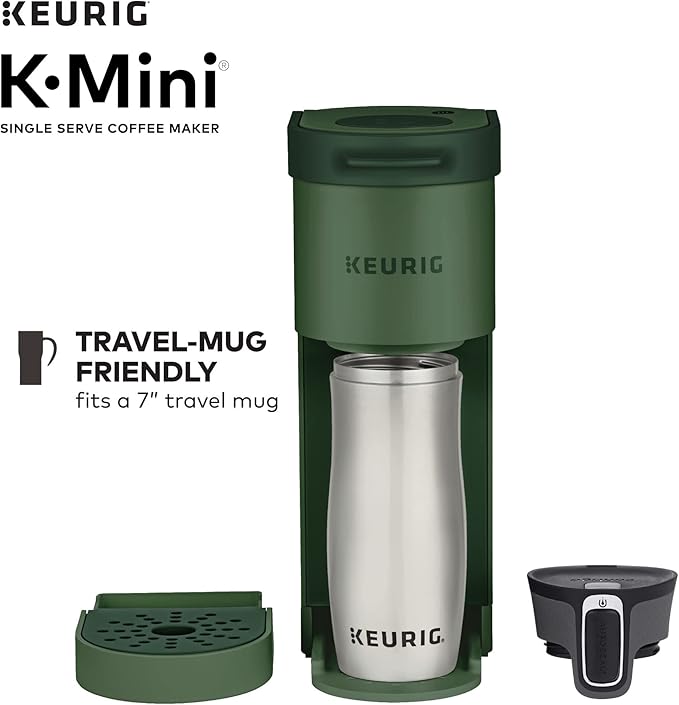 Keurig K-Mini Single Serve Coffee Maker with 6-12Oz Cup Sizes Quick Brewing and Removable Drip Tray (Evergreen Renewed)