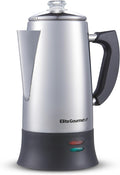Elite Gourmet EC922 Electric Coffee Percolator BPA Free Keep Warm Glass Clear Brew Progress Knob Cool-Touch Handle Cordless Serve 12-Cup Stainless Steel