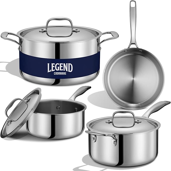 LEGEND COOKWARE 5-Ply Stainless Steel Cookware Set 7-Piece Pots and Pans Set - Induction Compatible Oven Safe 800°F - Non-Toxic No Coatings - Built to Last Generations