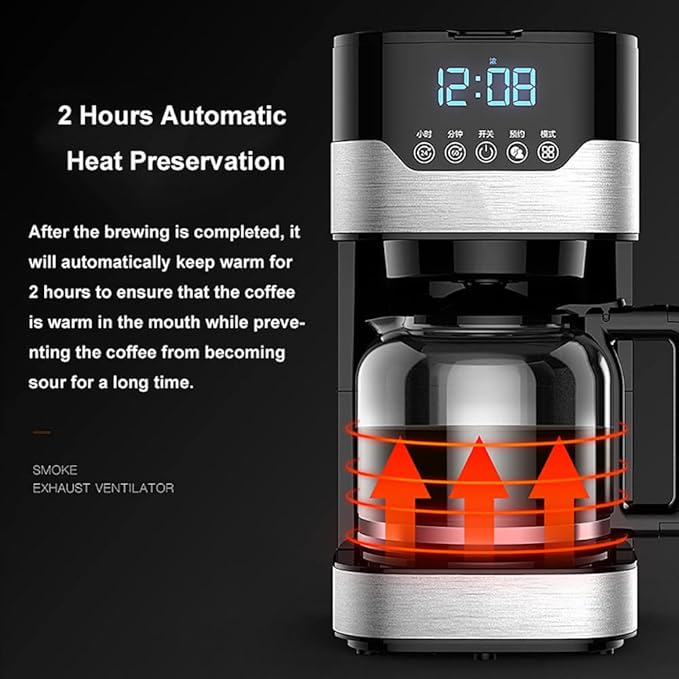 Filter Coffee Machine Home Stainless Steel Coffee Tea Pot 1.5 L Capacity 24-Hour Programmable Brewing Coffee Maker with 3 Brew Strength ControlTouch Screen
