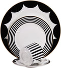 8-Piece Dinnerware Set Service for 2 Black and White Striped Geometric Series Include 2 Dishs 2 Salad Plates 2 Mugs and Saucers