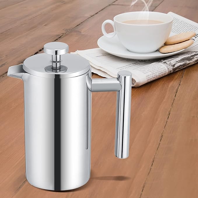 Yosoo 350ML Stainless Steel French Press Coffee Maker Double Wall Insulated Tea Pot with Precision Filter for Home Office Coffee House