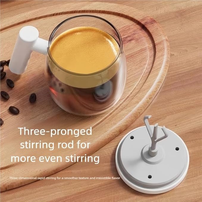 Portable Electric Stirring Cup with USB Charging Automatic Self-Stirring Mug with 3-Pronged Rod Waterproof and Washable (Khaki)