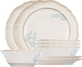 8-Piece Dinnerware Set - Lily Bloom Series Service for 4 Includes 6'' Bowls &amp 10'' Plates Retro Vintage Floral Style Microwave &amp Dishwasher Safe