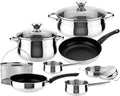 MAGEFESA IDEAL 11-Piece Cookware Set: 2 Stockpots 2 Saucepans 2 Mini Sauté Pans 2 Skillets Mesh Strainer Stainless Steel All Stovetops (Incl. Induction) Dishwasher Safe