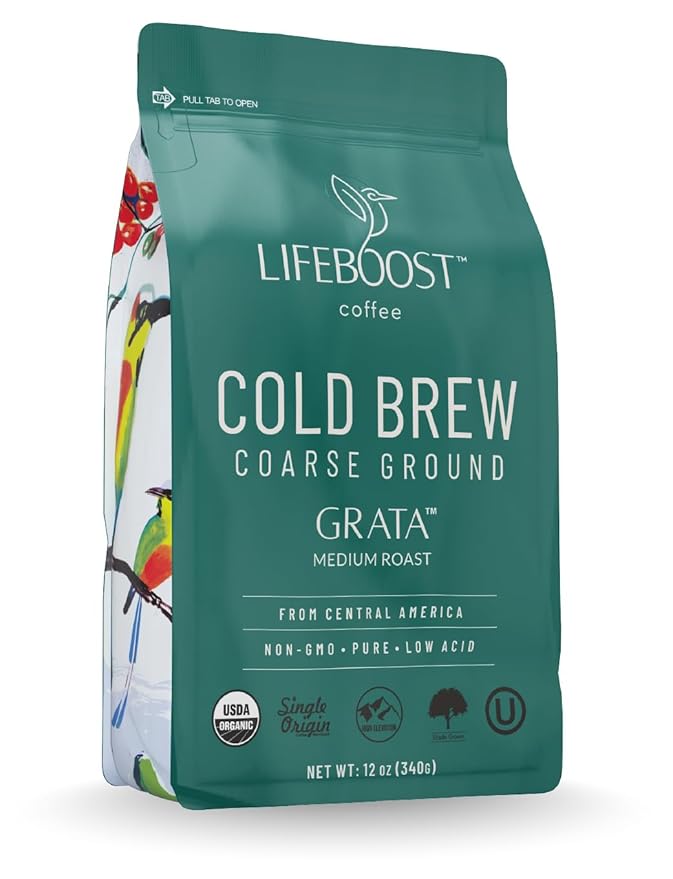 Lifeboost Low Acid Cold Brew Coffee – Organic Coarse Ground Medium Roast for Cold Brew – Single Origin Non-GMO 3rd Party Tested for Mycotoxins &amp Pesticides USDA Organic – Smooth &amp Bold Flav