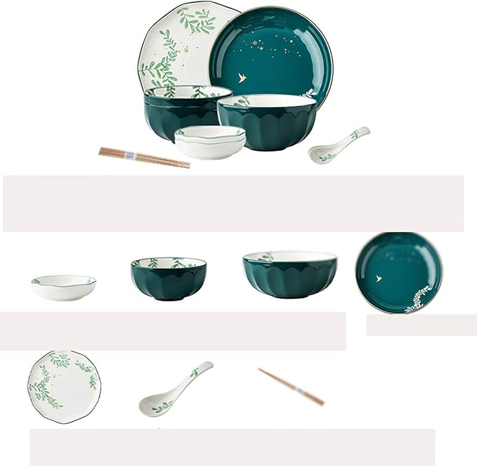 Style Dinnerware Set with Dinner Plate Dessert Plate Soup Plate Bowl Mug Service Heat Insulation and Anti Scalding Can Be Used in The Dishwasher OvenAB