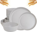 EI 12pcs Wheat Straw Dinnerware Set of 4Plastic Plates Reuasble UnbreakablePlastic Plates and Bowls Sets for CampingPicnincFamily Dinner
