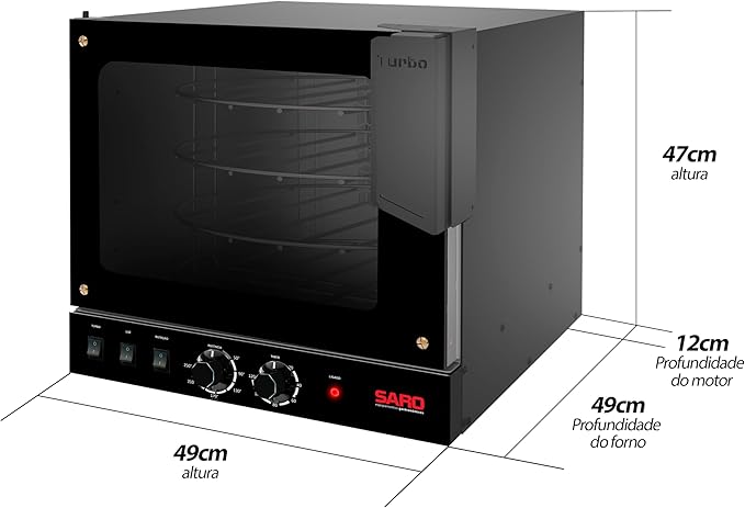 SARO FTR11 Commercial Rotary Turbo Convection Oven Charcoal Gray Stainless Steel Large Digital Display Side Swing 47x49x49 Inches 4 Baking Trays 2500W