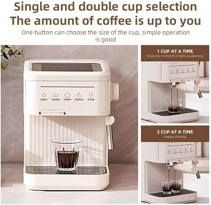 20bar Espresso Coffee Machine Italian Semi-Automatic Coffee Machine with Steam Wand 60oz Removable Water Tank Ntc Ntelligent Temperature Control Coffee Maker for HomeB