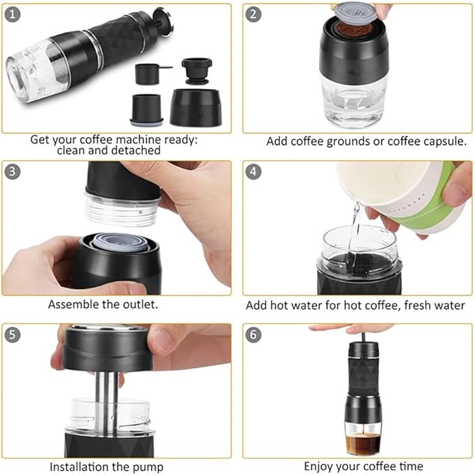 Portable Coffee Machine Manual Espresso Coffee Maker for Car Travel Camping Hiking Home Office Compatible with Coffee Powder &amp Coffee Capsule 80ml Water Capacity10g Coffee Powder Capacity