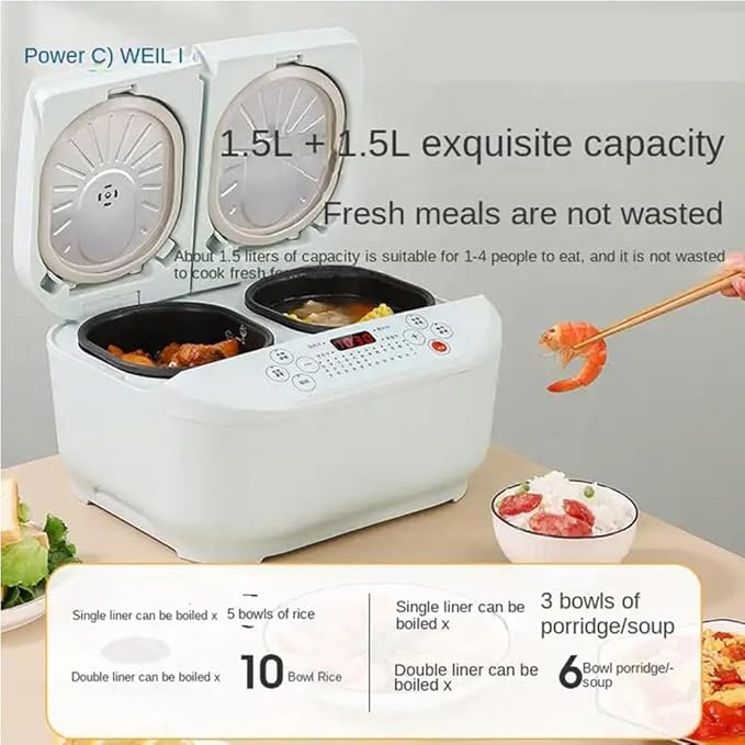 This Multi-Functional Household Rice Cooker Features A Dual Inner Pot Design (0.5L + 1.5L) 12-Hour Timer And Precise Dual-Sensor Temperature Control.