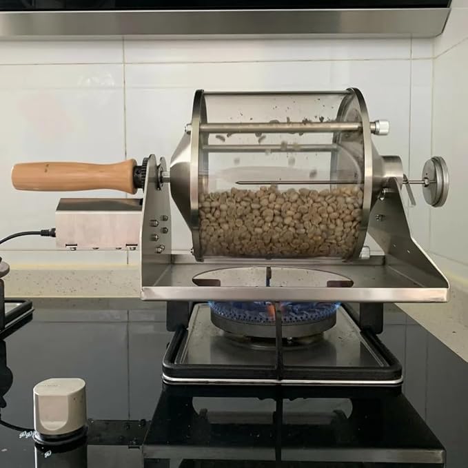 Coffee Bean Roaster Roasting Machine Nuts Home Coffee shop Wooden handle Glossy Outlook Clear Vision 110V (Model 1)