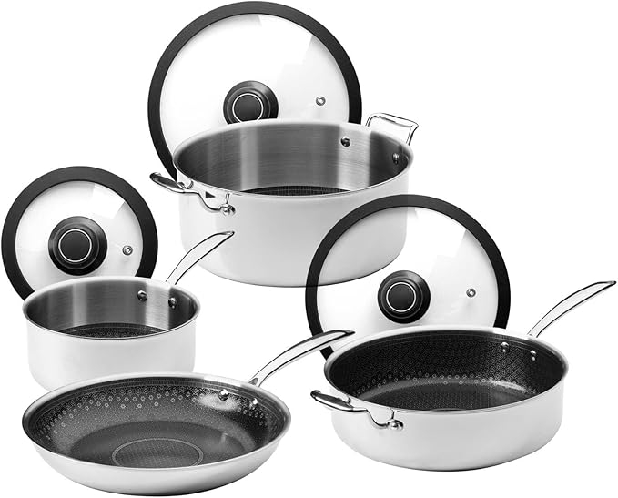 Black Cube CeramicQR Cookware - Made in France 7-Piece Quick Release Nonstick Set for Induction Cooktops - 11-Inch Fry Pan Sauté Pan &amp Stockpot 8-Inch Saucepan with Lids - Ceramic Cookware Set