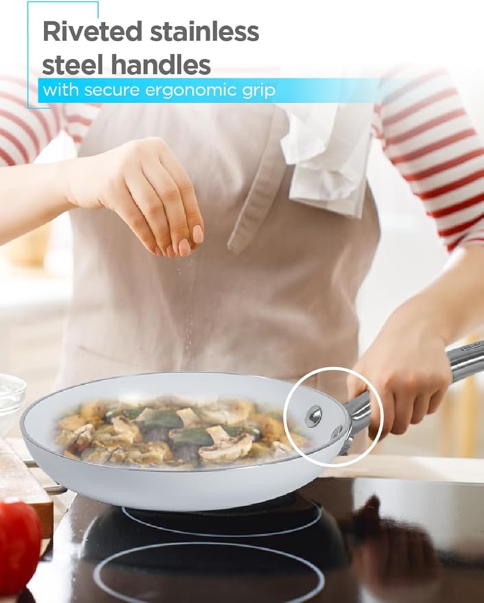 BLACK+DECKER 9-Piece Ceramic White Aluminum Cookware Set Pots and Pans Set with Ceramic Non-Stick Coating