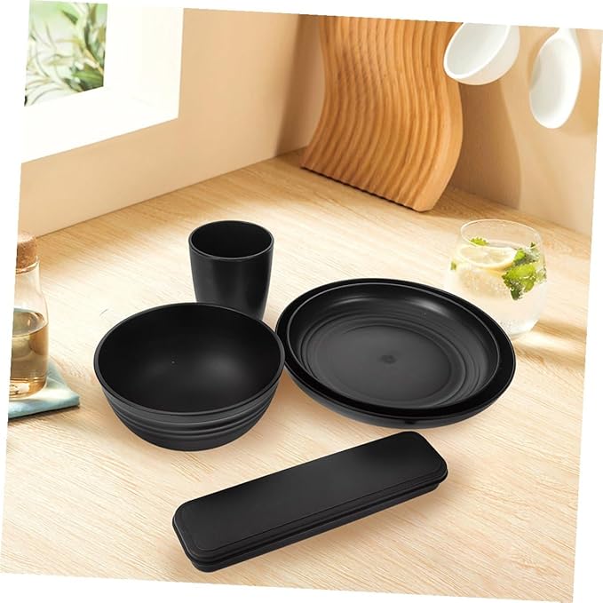 20pcs Black Dinnerware Set for 4 Persons Includes Cutlery Bowls Plates Cups Portable Food Bowl and Picnic Camping Utensils for Travel and Outdoor Use
