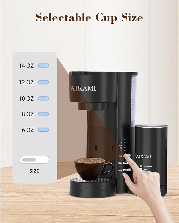 4 IN 1 Single Serve Coffee Maker with Milk Frother and Coffee Grinder Coffee Maker for K Cup and Ground Coffee with 30 oz Removable Water Reservoir 6 to 14 oz. Brew Sizes Coffee Machine for Home