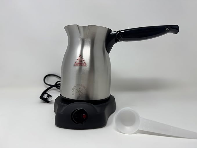 Golden Star Adjustable Electric Coffee Maker – 6 Cup Stainless Steel Jazve with Folding Handle &amp Cordless Heating Base – Armenian &amp Middle Eastern Coffee Pot 110–120V