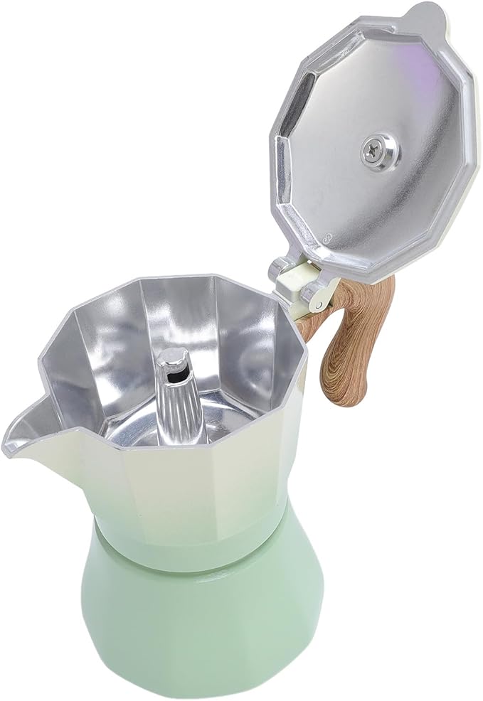 JTLB Italian Coffee Maker 150ml Single Valve Coffee Pot with Coffee Distributor Spoon Paper Filter 3 Cups (Gradient Green)