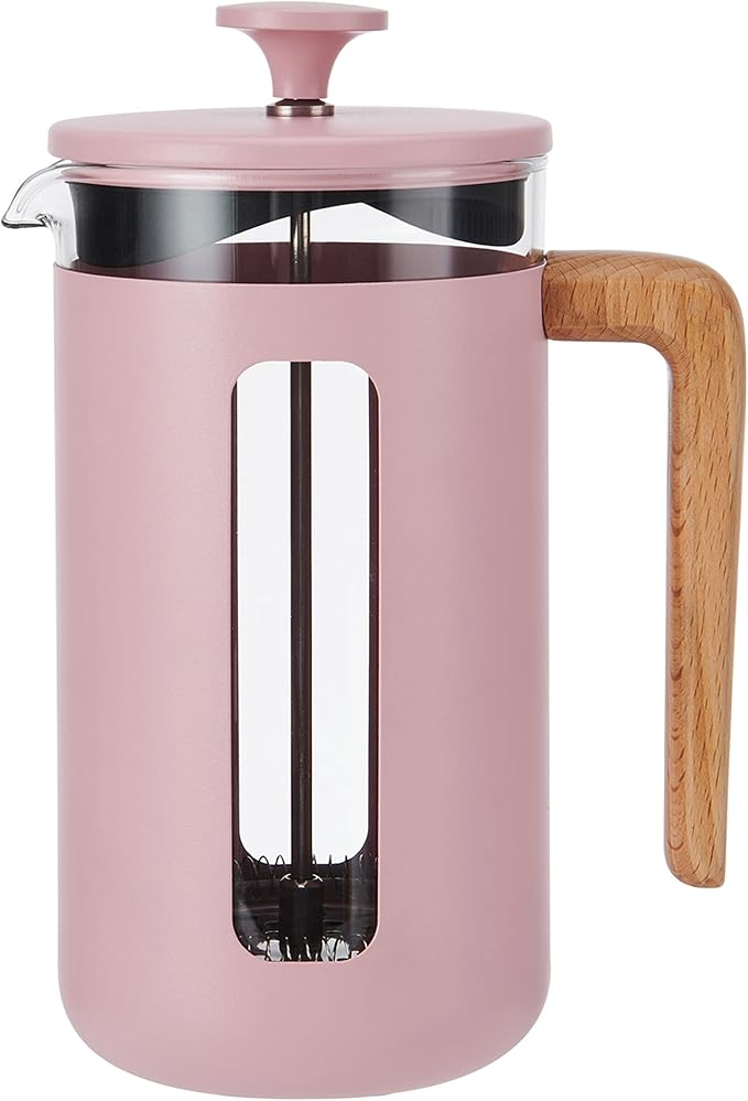 La Cafetière Pisa Cafetière 8-Cup/1L Heat-Resistant Borosilicate Glass and Stainless Steel with Easy-Grip Plunger Large French Press Coffee Maker for Loose Tea and Ground Coffee Pink
