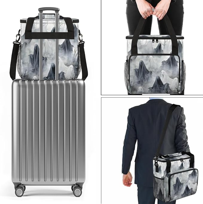 Halloween Ghosts Coffee Maker Carrying Bag Cartoon Ghosts Travel Storage Bag Compatible with K-Mini or K-Mini Plus Single Serve Coffee Brewer Carrying Case with Multiple Pockets &amp Shoulder Strap