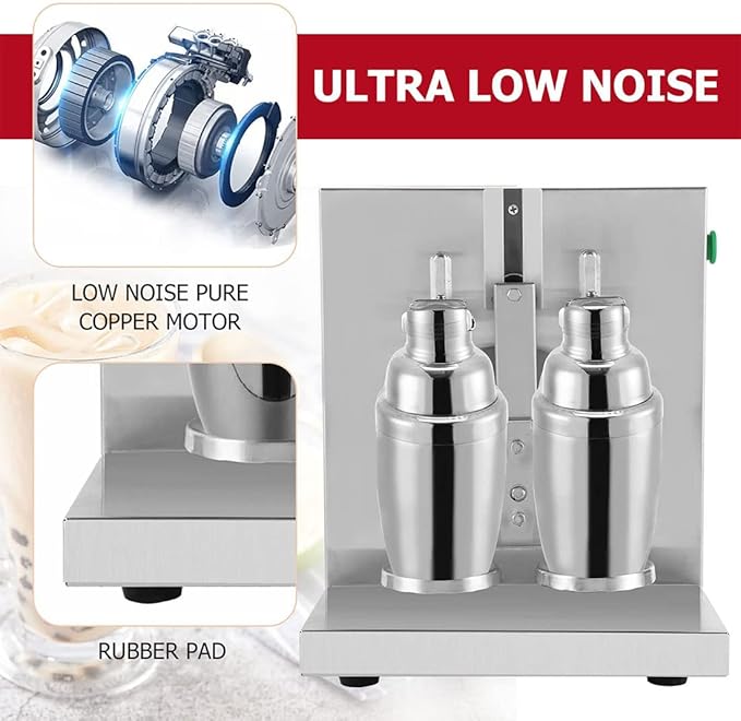 Commercial MachineElectric Milkshake Machine Double-Head Milk Shaker Machine 360° Commercial Blenders Stainless Steel Drink Mixer