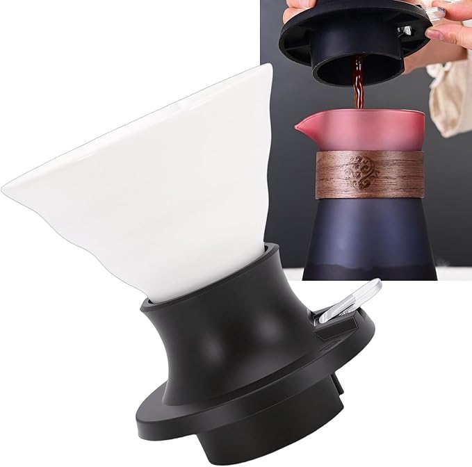 MAVIS LAVEN Ceramic Pour Over Coffee Dripper Heat Proof Immersion Coffee Maker with Built in Switch Valve for Home Office Travel (White Black)