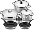 MAGEFESA FAMILY 9-Piece Stainless Steel Cookware Set – Includes Stockpot Stewpot Saucepan Sauté and Skillets – Induction Compatible Dishwasher Safe
