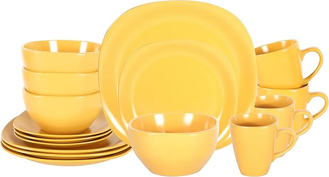 Stoneware Square 16pc Dinnerware Set Matte Yellow