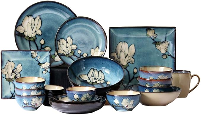 SHINING Blue Creative Hand Painting Porcelain Dinnerware Tableware Dinner Service Set Saqure Plate Deep Plate Bowl For Wedding Birthday Christmas Gift (11 Round Plate)