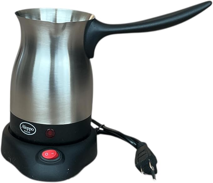 Electric Turkish Coffee Maker Kettle Pot Stainless Steel Cool Touch Handle Travel Size Fast Boil &amp Keeps Water Boiling for Arabic &amp Greek Coffee Tea 0.3L (SILVER)