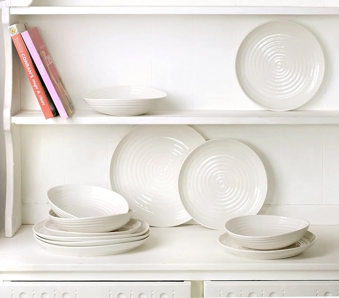 Portmeirion Sophie Conran 12 Piece Coupe Dinnerware Set - Dinner Plates Side Plates &amp Bowls Porcelain Kitchen Tableware for Everyday Dining &amp Entertaining - Durable &amp Dishwasher Safe