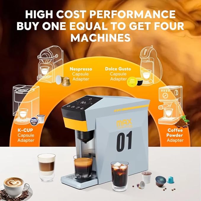 Espresso Machine 19bar Single-Serve Coffee Maker Capsule Coffee Machine with 800ML Water Tank Intelligent Touch Control Fast Brew for Latte Cappuccino Home Office Use Orange