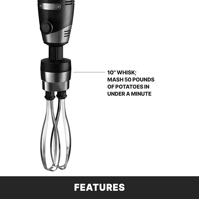 Waring Commercial Big Stix Heavy Duty Stick Immersion Hand Held Blender 10 Dual Whisk Shaft Submersible 1 HP 750 Watt Variable Speed Professional Restaurant Kitchen Grade 120V 5-15P WSBPPWA