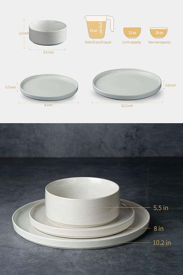 Famiware Nebula Plates and Bowls Set of 12 and Milkyway 4oz Dipping Bowls Set of 6 18 Pieces Dinnerware Sets White