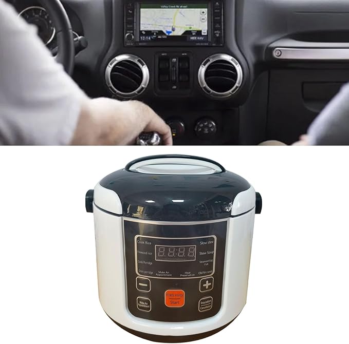 2L Mini Rice Cooker 2-4 People Travel Rice Maker with Removable Nonstick Pot Steaming Basket Measuring Cup Rice Paddle for Car Road Trip Camping (12V)