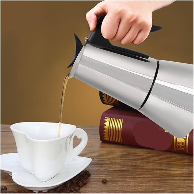 110V/220V Electric Coffee Maker 304 Stainless Steel Mocha Pot 300ml Percolator For Home Silver(220V Silver)