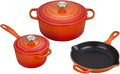 Le Creuset Signature Flame Enameled Cast Iron 5 Piece Cookware Set with Stainless Steel Knobs