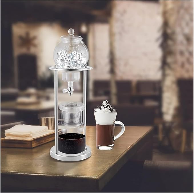 SOYON Cold Brew Coffee Tower600 Ml Iced Coffee DripperPortable Cold Brew Dripper Tower Coffee MakerLuxury Glass Slow Smooth Drip Coffee Machine For Home Office(Silver)